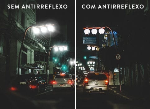 Diferença entre as lentes antirreflexo e sem - Fonte da imagem: Lenscope